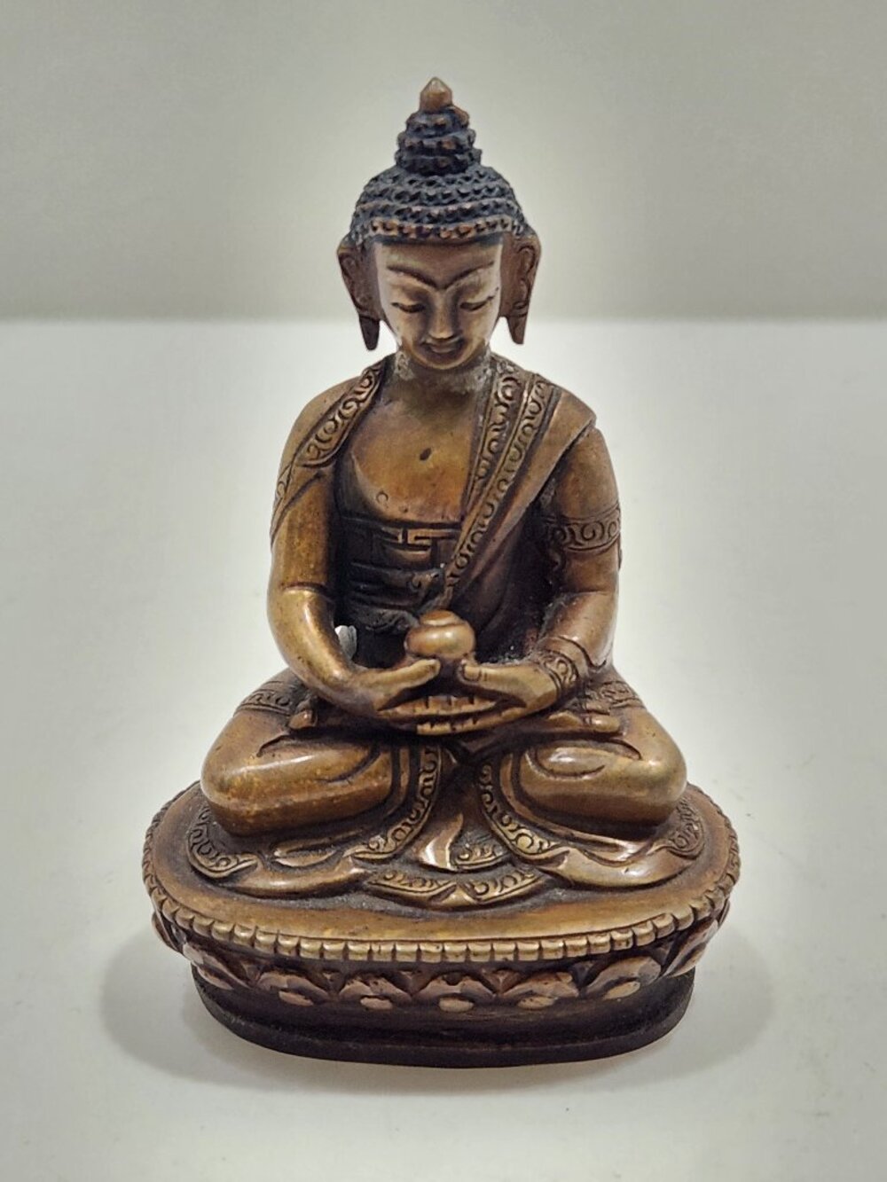 Miniature Brass Amitabha Buddha Statue 3.5" Meditating Pocket Buddha Figurine